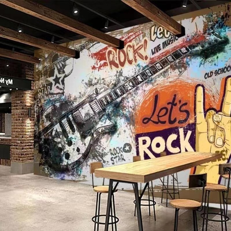 3D Printing Guitar - Niestandardowe murale europejsko-amerykańskie graffiti muzyka bar