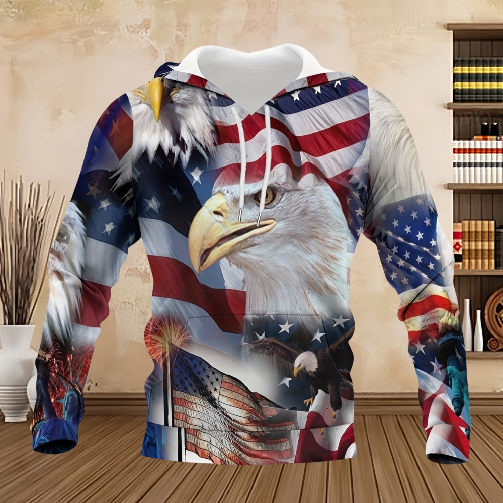 3D Printing Eagle - Bluzy męskie Bald Eagle z flagą
