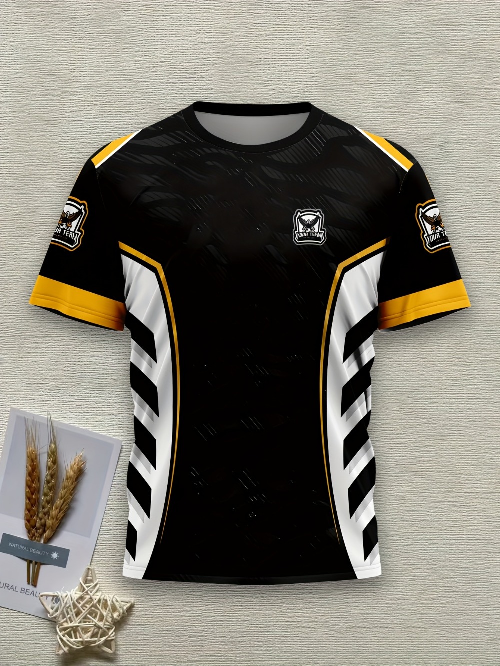 3D Printing Eagle - Męska koszulka gamingowa drużyny e-sportowej, czarno-złoto-biała,
