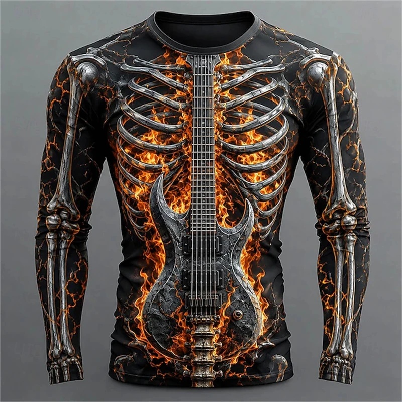 Nowa męska koszulka z długim r – 3D Printing Guitar recenzja i cena